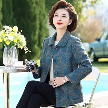 优衣库小个子妈妈秋装外套中年洋气50岁短款老太太女装奶奶装春秋中