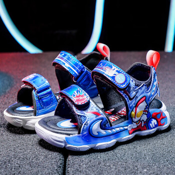 李宁断码儿童奥特曼发光鞋2023夏季新款男童亮灯防滑沙滩鞋中小童宝蓝