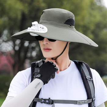 带风扇的帽子男士usb充电防晒遮阳多功能大风力成人头戴大檐帽
