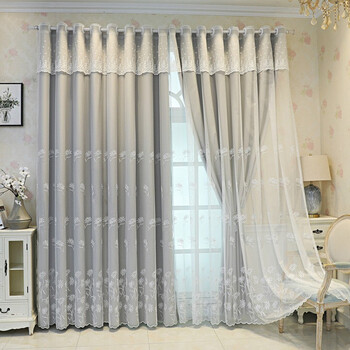 曼花闲遮光双层窗帘北欧田园风客厅书房阳台落地遮阳帘飘窗卧室布纱
