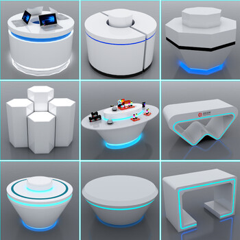 中岛展示台展厅展览产品展柜科技创意体验桌圆形旋转展示柜台定制 1