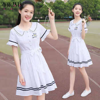 初中学生夏季连衣裙女大童韩版13少女小清新裙子高中生网红闺蜜装白色