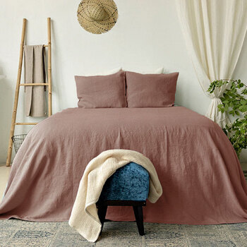 亚麻床单纯亚麻法国亚麻色床单水洗双人ins北欧宿舍单人被单定制豆沙