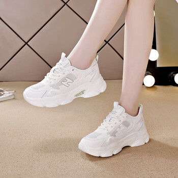 otmx网面休闲鞋女厚底松糕小白鞋女透气夏季女鞋子2022新款旅游运动鞋