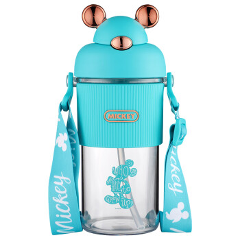 迪士尼（Disney）儿童水杯带吸管耐高温Tritan塑料水壶夏季男女小学生户外运动便携饮水杯子450ML蓝色WD4460
