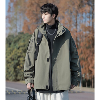 帕托瓦冲锋衣男女户外三合一连帽外套男士春秋季夹克男装军绿 5XL