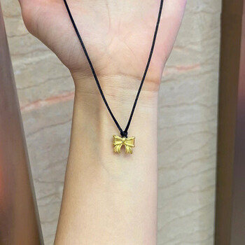 海上罗孚999足金蝴蝶结在逃公主项链女士新款黄金转运珠小金珠编织黑