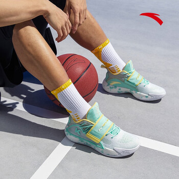 安踏篮球鞋男水花2代运动鞋新款汤普森kt实战球鞋子11602安踏白瓷绿鹅