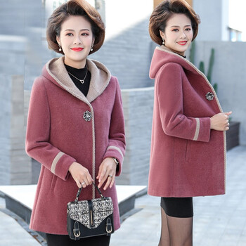 情罗兰中老年女装春秋外套妈妈装春装50岁60老人衣服新款中年人呢大衣女 皮粉 3XL（建议115-130斤）