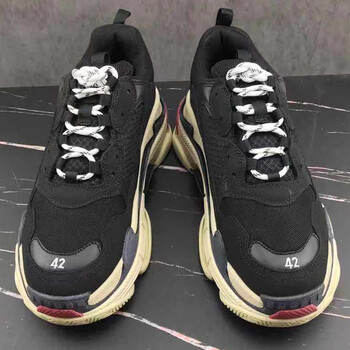巴黎世家(balenciaga) 时尚新款巴黎圆头系带潮鞋男黑红松糕厚底老爹