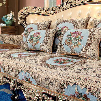 60篱落美式沙发垫欧式沙发套罩布艺四季通用定做防滑湖面蓝直边5865