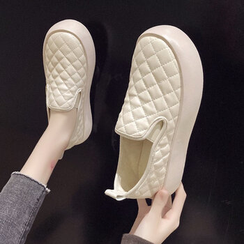 豆豆鞋女加绒加厚外穿冬款一脚蹬网红新款冬季雪地厚底懒人毛毛鞋米色