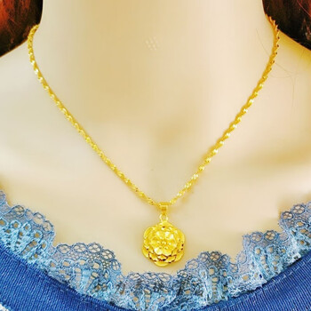高品质金色项链女越南沙金项链吊坠首饰锁骨链女款久不褪色玫瑰花项链