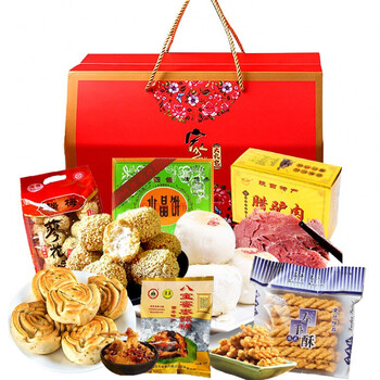 陕西特产大礼盒1800克西安特产大礼包水晶饼腊牛肉石头馍甑糕锅盔烤