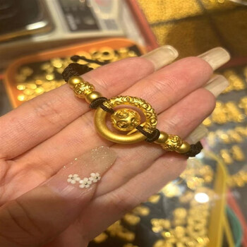 倍妙黄金平安扣手链男金箍圈999足金铜钱转运珠手绳七夕男友礼物主图