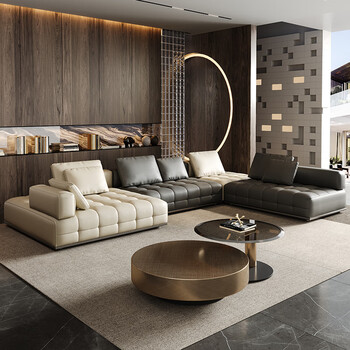 ica)意式极简真皮头层牛皮客厅高端别墅大平层lawrence劳伦斯沙发组合