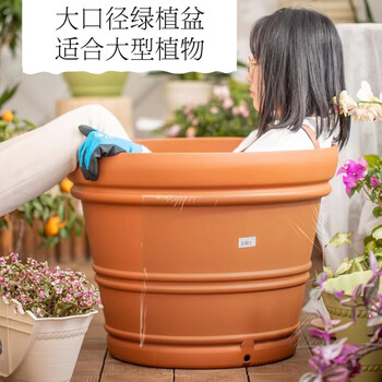 爱丽思 加厚大口径花盆办公室室内客厅大型种植盆户外阳台塑料仿陶瓷盆 20号茶色【口径60m高46cm】