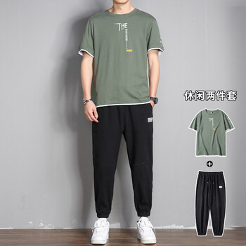 支持国货李宁运动套装男短袖运动套装男夏季2022新款潮男士搭配一套