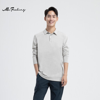 me feeling英国mefeeling男士长袖pop衫男春秋薄款商务正装纯色修身舒适休闲 浅灰色 L/175