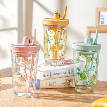 品喻（PINYU）电动搅拌杯玻璃杯懒人全自动旋转咖啡杯创意吸管杯办公室水杯黄色