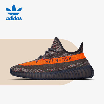 移动端、京东百亿补贴：adidas ORIGINALS 阿迪达斯 三叶草 YeezyBoost椰子350V2 女鞋 灰橙跑步鞋 HQ7045