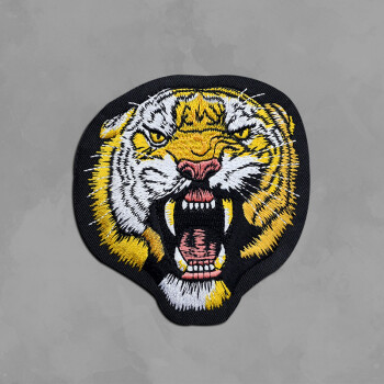 新款虎年老虎补丁贴老虎头徽章刺绣布贴diy衣服牛仔服补丁贴花绣标补