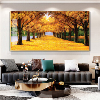 皓涛 黄金满地现代客厅沙发背景墙装饰画镶钻晶瓷加钻金光大道壁画挂