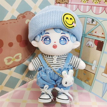 玩偶现货礼物送出生证王俊凯浅蓝背带裤套装小兔包牛仔鞋蓝笑脸帽20cm