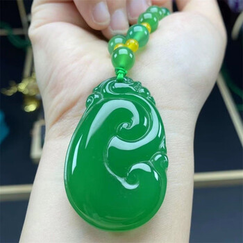 天成石都tianchengstone玛瑙项链吊坠高冰绿玉如意吊坠挂件时来运转女