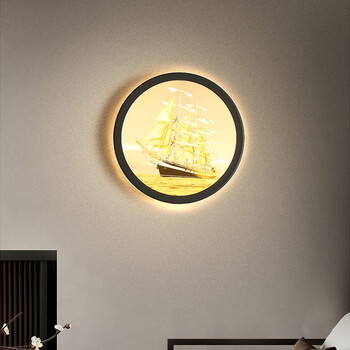 卡梦尔 现代简约客厅沙发背景墙装饰壁画灯卧室床头壁灯艺术过道走廊灯 帆船款/单色暖光/24CM