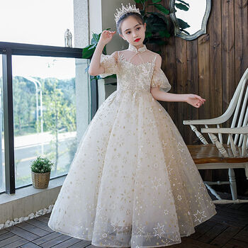 花童公主裙主持人钢琴演出服白纱裙生日走秀表演服装礼服高端蓬蓬纱