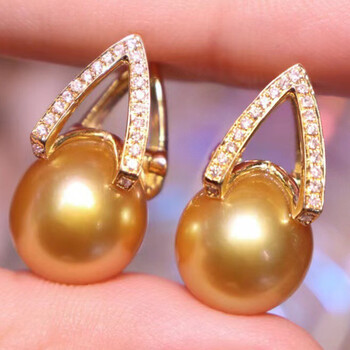 皇家矿工南洋金珍珠耳钉18k金镶钻轻奢时尚名媛气质珠宝耳环耳饰118mm