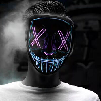 赛博朋克面具电子机能面具 黑色面罩科技头套led发光面具小丑字狼人杀