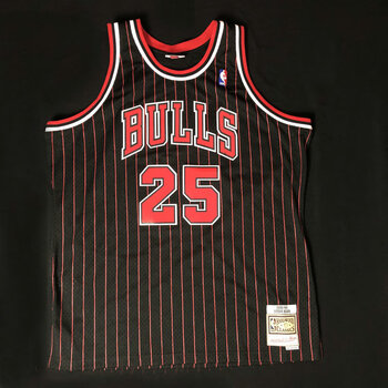 mitchellnessmn公牛队科尔大码球衣黑红条纹薯条复古nba篮球服黑红