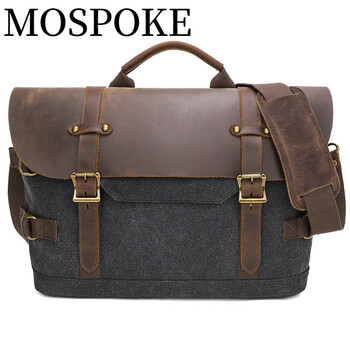 mospoke帆布单肩包休闲男斜挎新复古邮差包男士电脑包深灰色