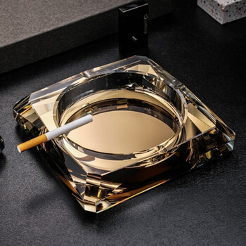 水晶烟灰缸个性潮流家用客厅办公室摆件大气简约现代雪茄烟缸15cm金色