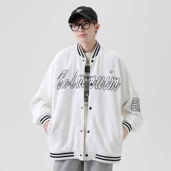 cooper撞色棒球服春秋季美式街头潮牌宽松休闲情侣夹克外套潮 白色-js