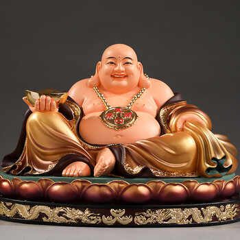羽帛 弥勒佛笑佛像家用招财保平安纳福寺庙供奉佛像弥勒佛摆件大肚笑