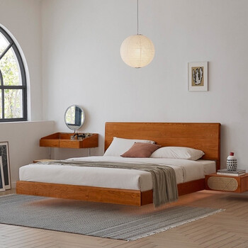 智木生活实木原木双人床樱桃木日式床小户型卧室家具主卧婚床大板床