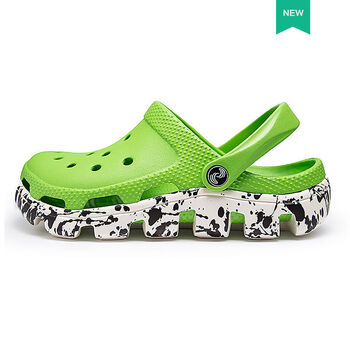 同款洞洞鞋男潮鹿晗防滑厚底软底沙滩鞋拖鞋凉鞋外穿夏印花绿42标准码