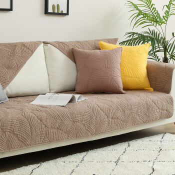 北欧简约纯色沙发垫四季布艺防滑坐垫冬季通用现代沙发套罩巾芭蕉叶咖