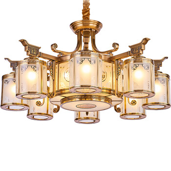 新中式全铜吊灯中国风客厅灯中式餐厅灯复式楼大吊灯别墅吊灯678686头