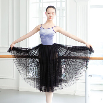 小茉莉舞蹈裙波点网纱长裙半身裙女舞蹈练功服芭蕾舞裙大人黑色均码