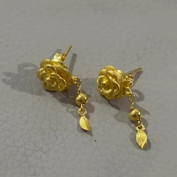 耳钉999足金2024款小众轻奢耳饰生日礼物送女友送闺蜜山茶花耳环订金