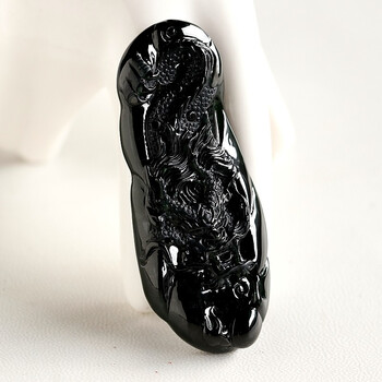 石之富珠宝缅甸天然翡翠a货冰种墨翠龙行天下吊坠1218克