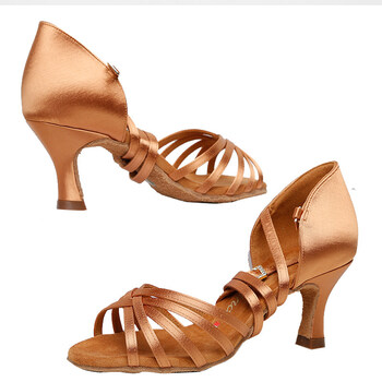 英皇拉丁舞鞋女童成年女士软底dndance系列中高跟舞蹈鞋 古铜色马蹄跟