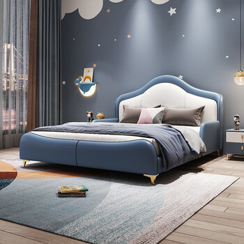 喜宝格 儿童床男孩软包皮艺床实木单人床1.