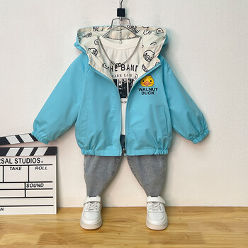 duckkids小黄鸭童装男童春秋外套2024新款洋气时髦宝宝秋装儿童双面穿