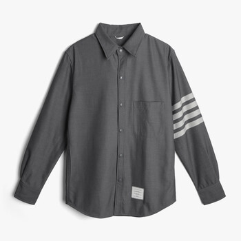 tb秋季新款纯棉衬衫韩版休闲暗扣四条杠衬衫男女同款休闲外套 灰色 1