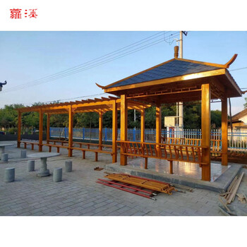 小米石木文化长廊景观园林回廊新中式实木廊亭庭院公园廊桥古建凉亭